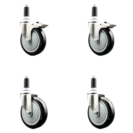Service Caster 5 Inch 316SS Black Poly Swivel 1-3/8 Inch Expanding Stem Caster Lock Brake, 2PK SS316TTLEX20S514-PPUB-BLK-2-S-2-138